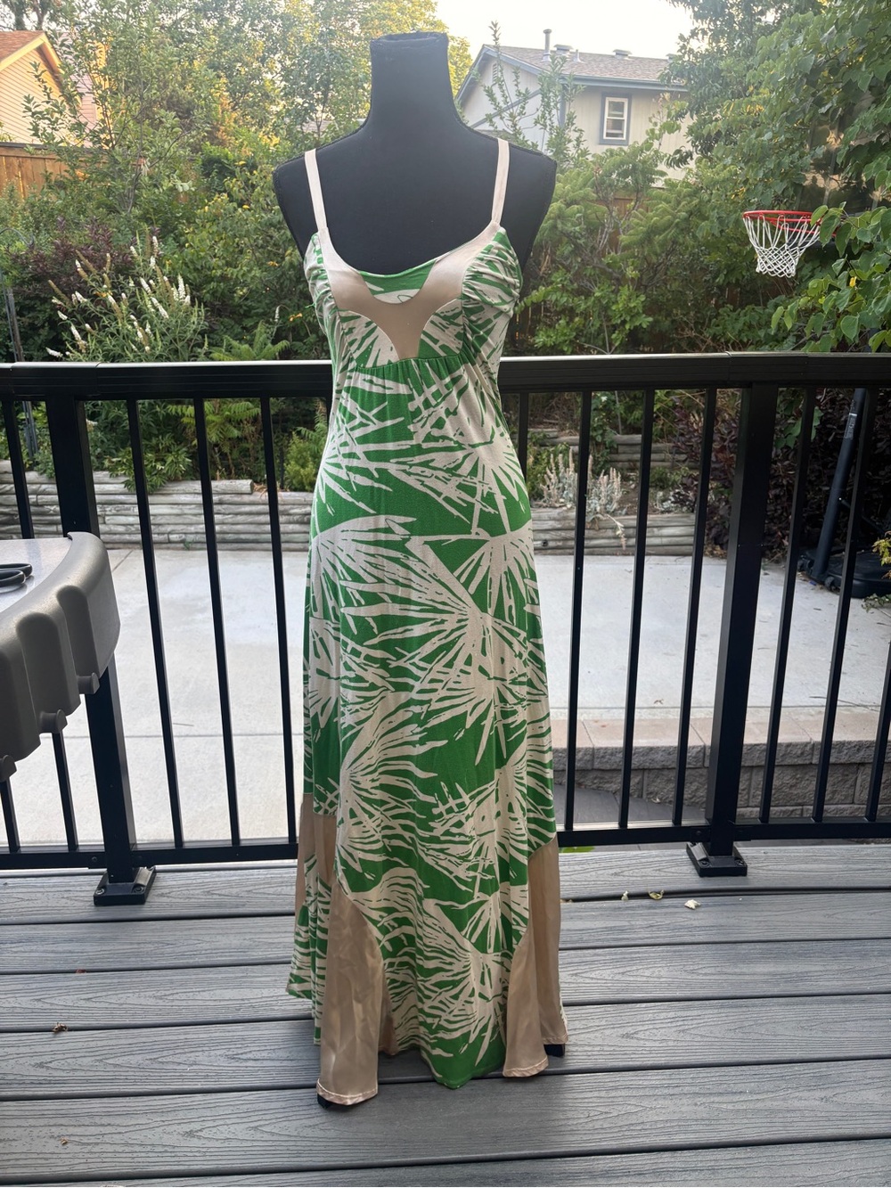 Hype Green and Beige Palm-Print Maxi Slip Dress